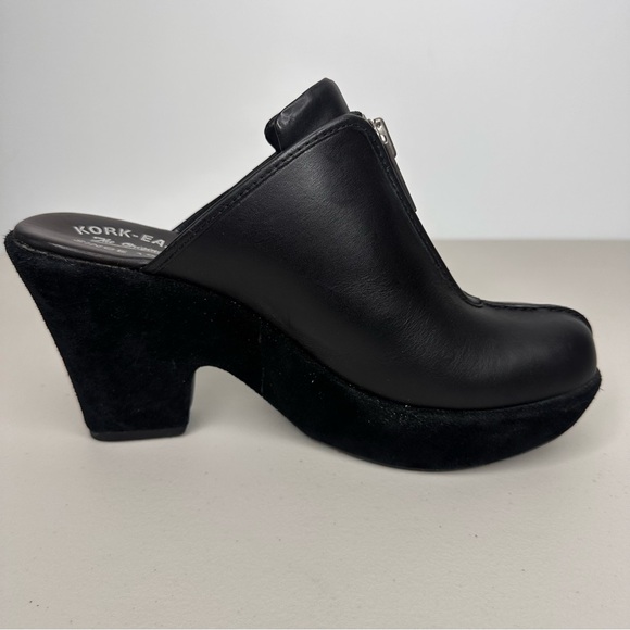 Kork-Ease Leather Heeled Clogs Women’s 10 Black Leather Slip-on Mule Zipper Shoe - Picture 4 of 16